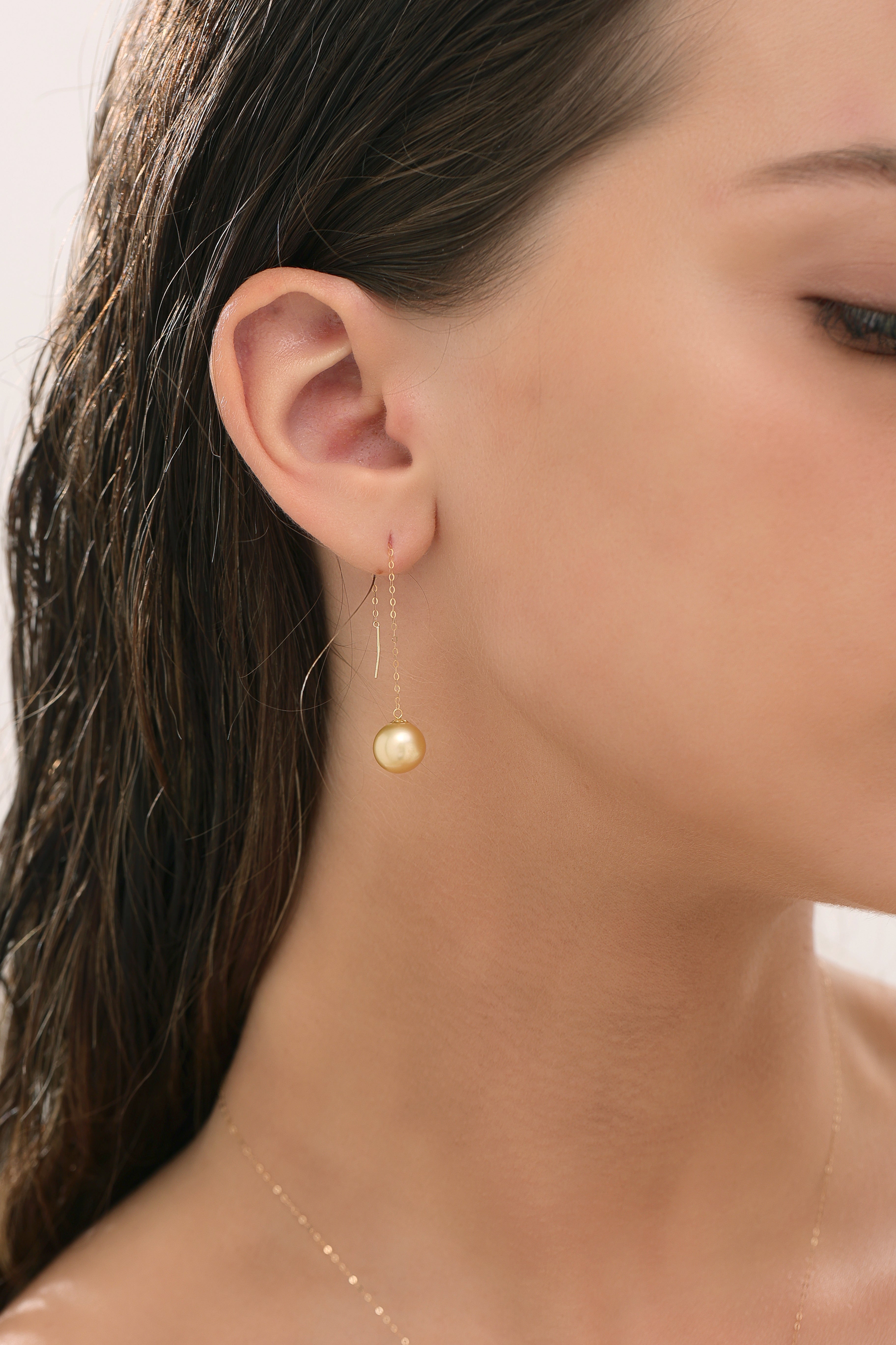 South Sea Golden Pearl Drop Ear Threaders