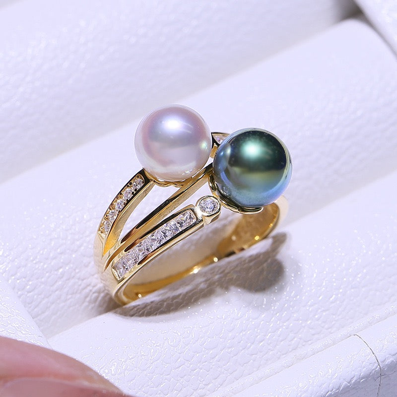 9-10mm Tahitian Black Pearl & Freshwater Pearl Ring
