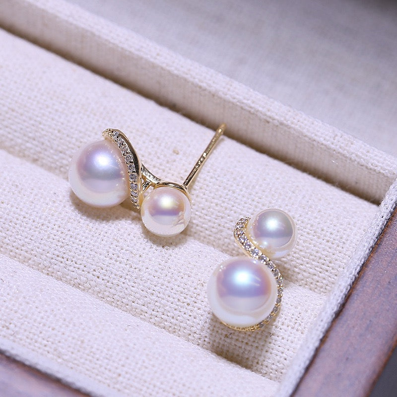 S Shape Double Pearl Earrings