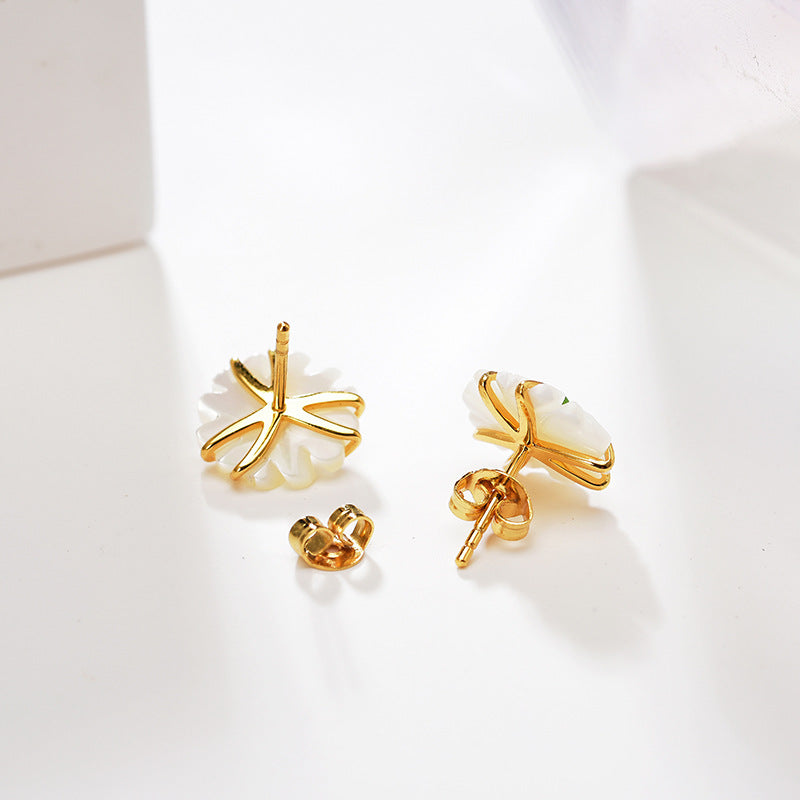 Daisy Shell and Green Jade Pearl Earrings