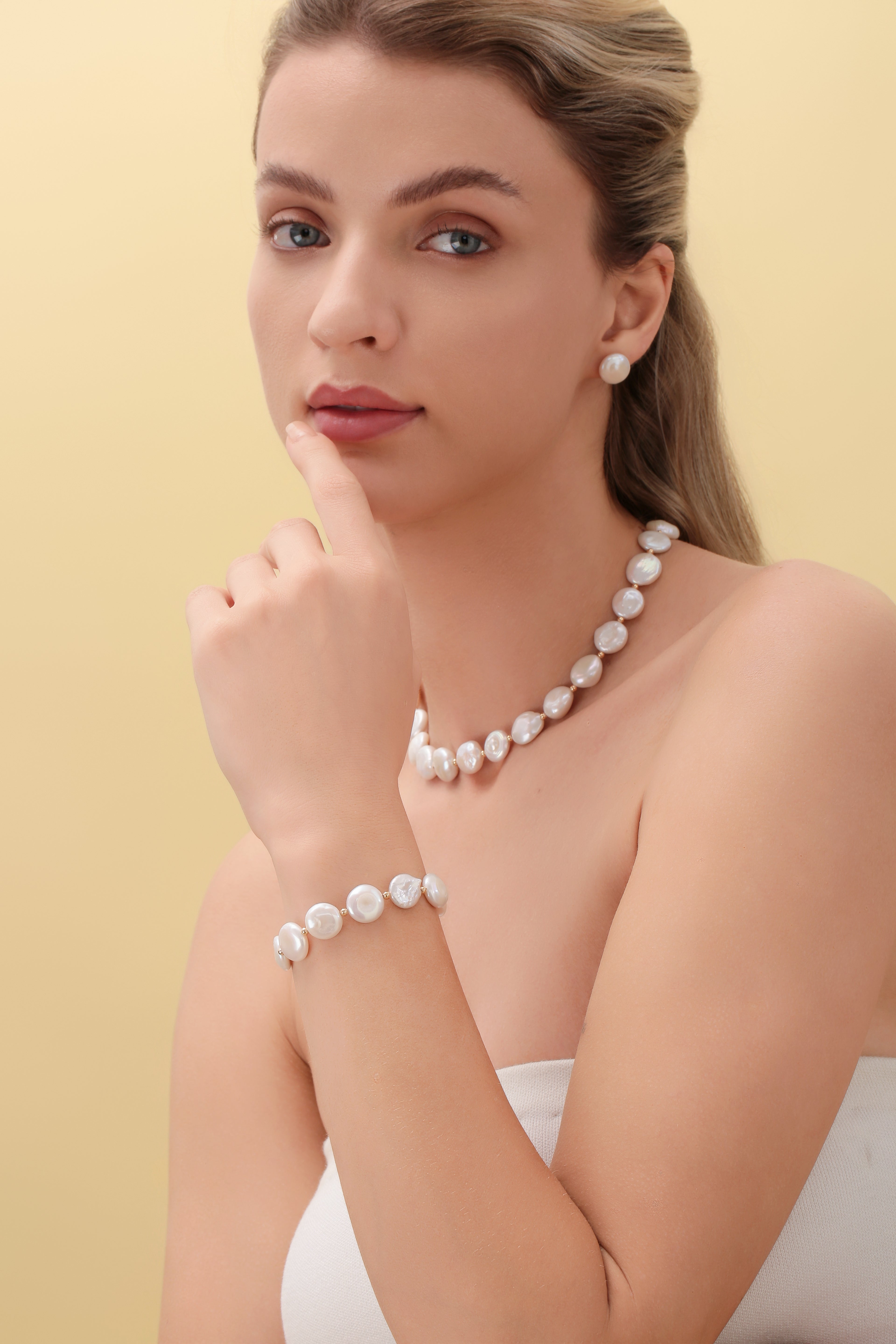 Coin Pearl Necklace Bracelet and Earrings (Purchase Individually)