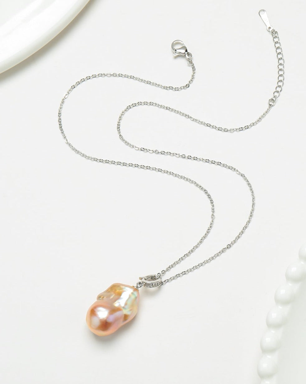 Large Pink Baroque Pearl Pendant Necklace