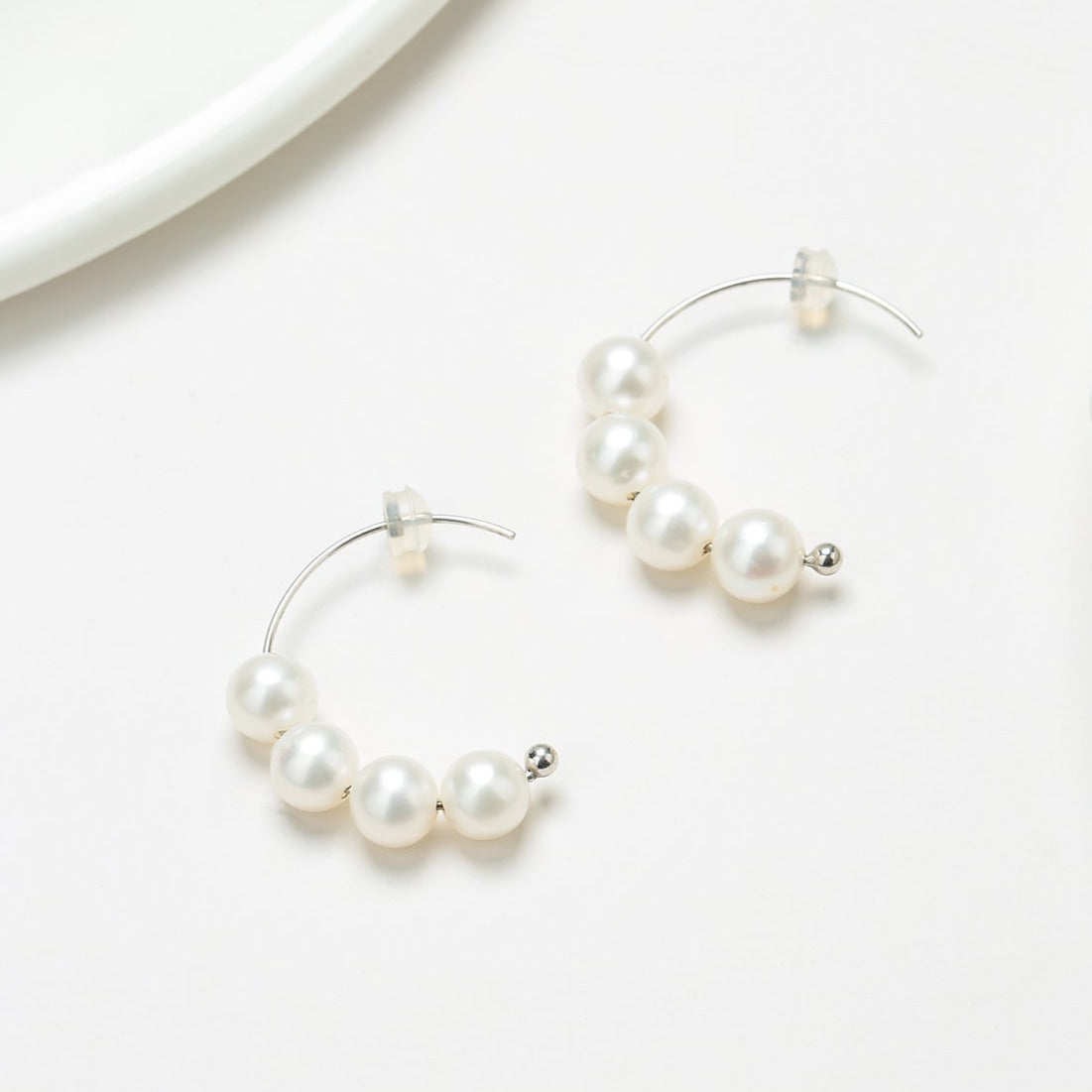 White Freshwater Pearl Hoop Renee Earrings