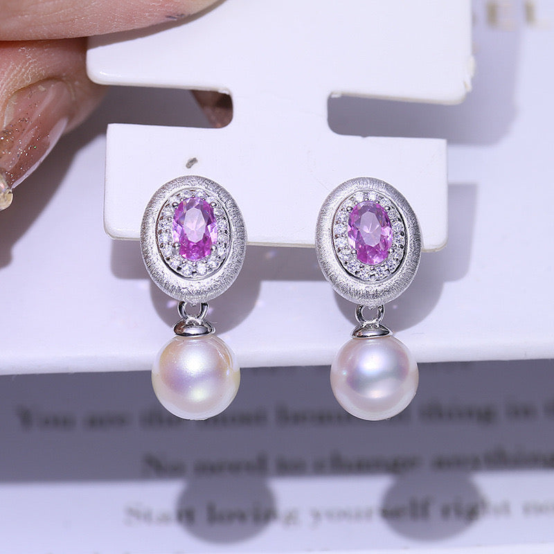 10-11mm Pink Cubic Zirconia Edison Pearl Earrings