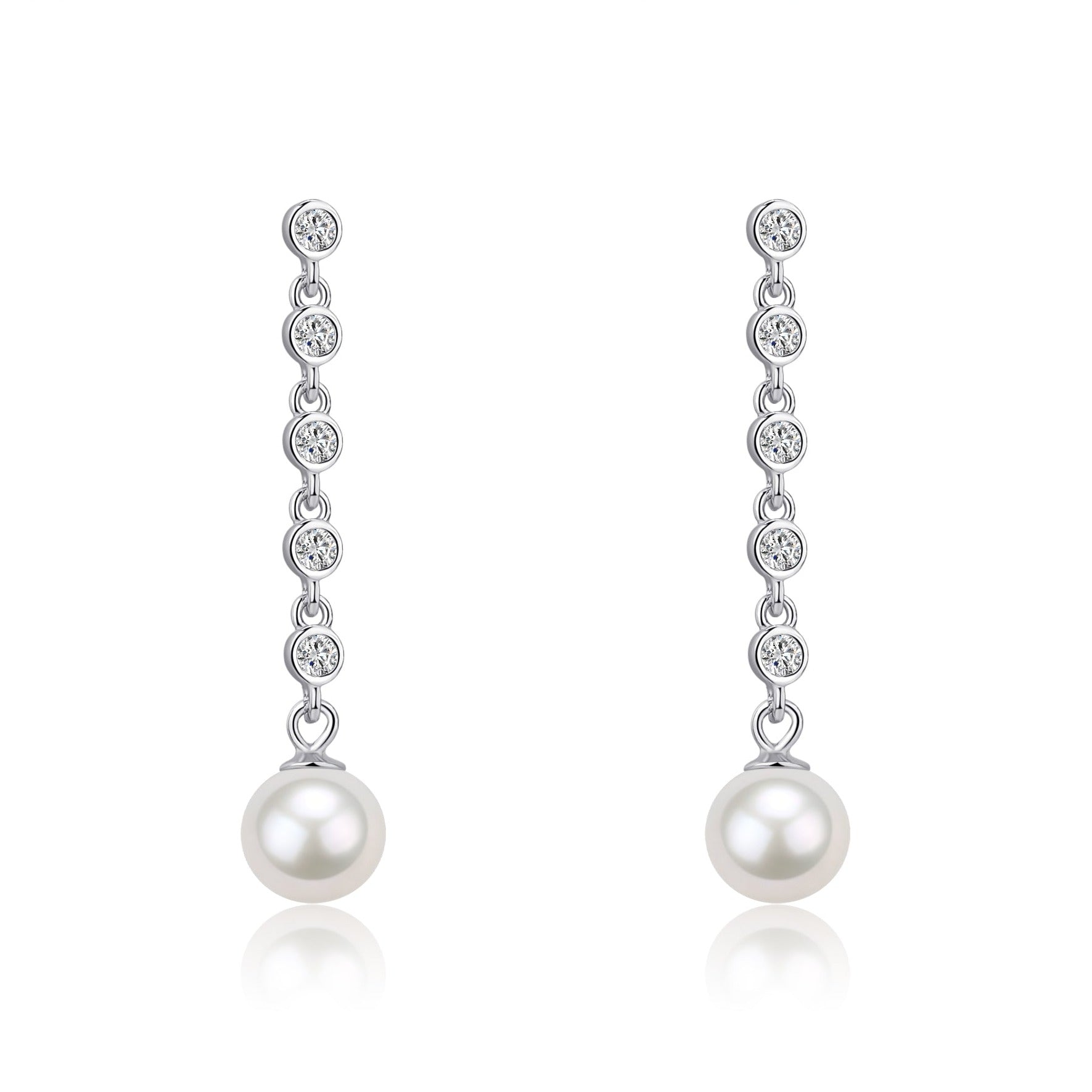 6-7mm Freshwater Pearl & Long Drop Cubic Zirconia Earrings