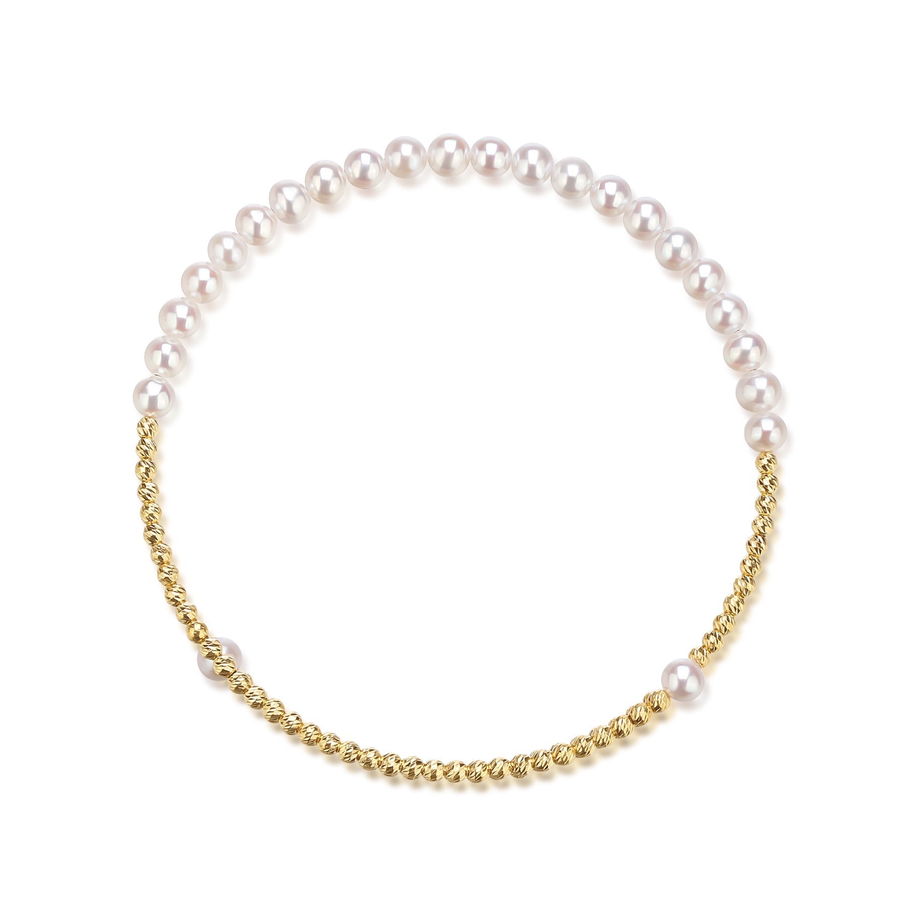 3-4mm Freshwater Pearl Beaded Bracelet 18K Gold