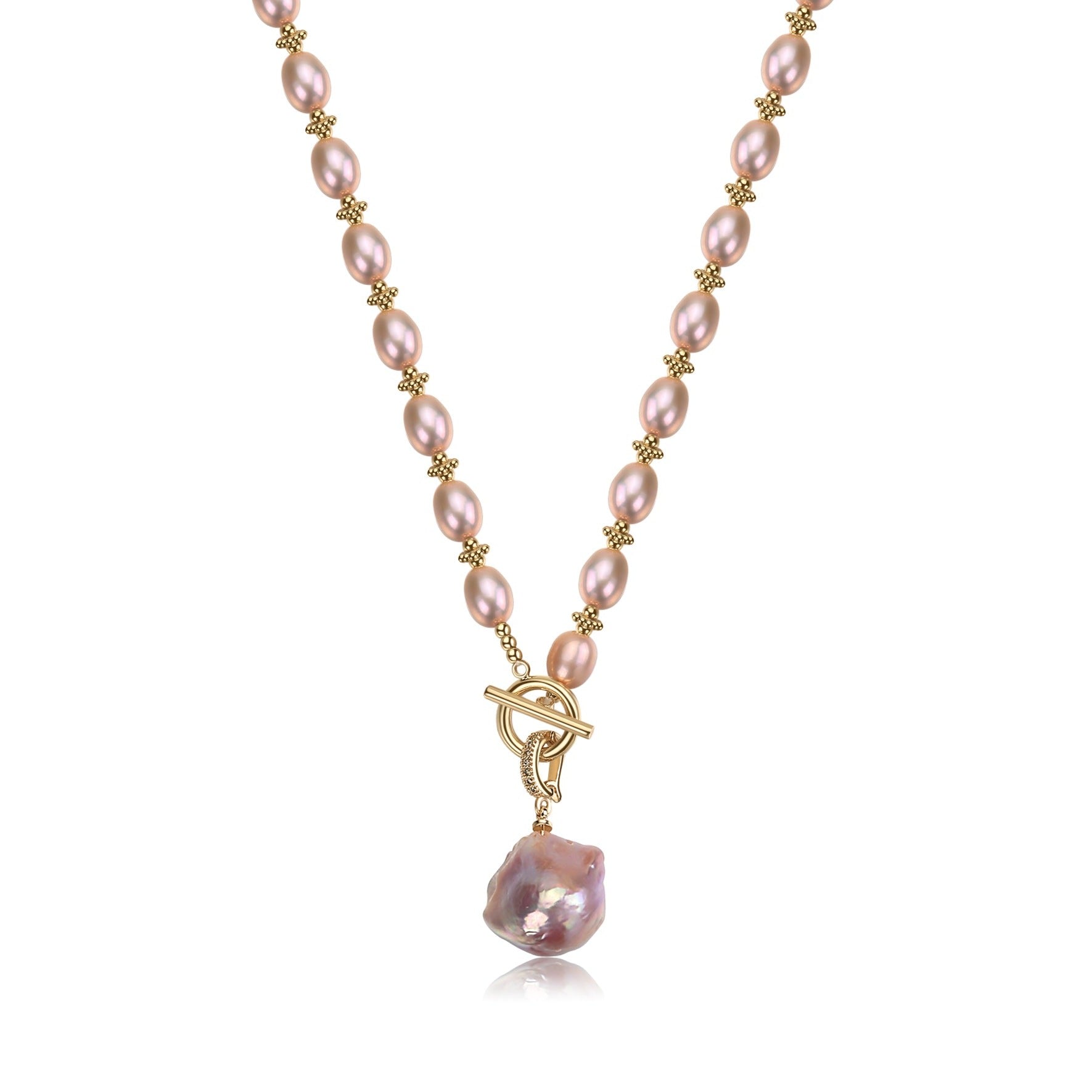 Purple Rice Pear Beads Baroque Pearl Pendant Necklace