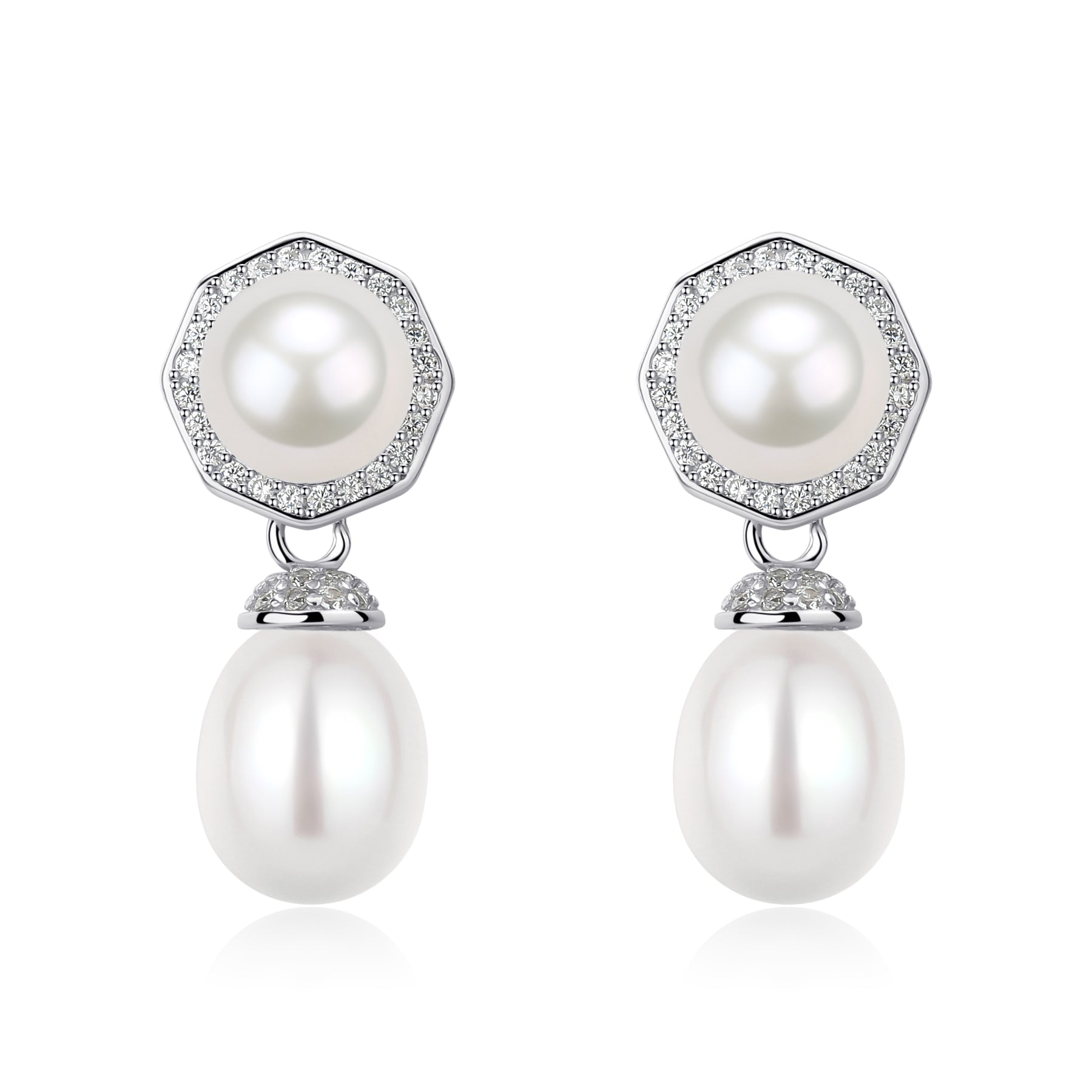 9-10mm Freshwater Rice Pearl & Amoret Earrings
