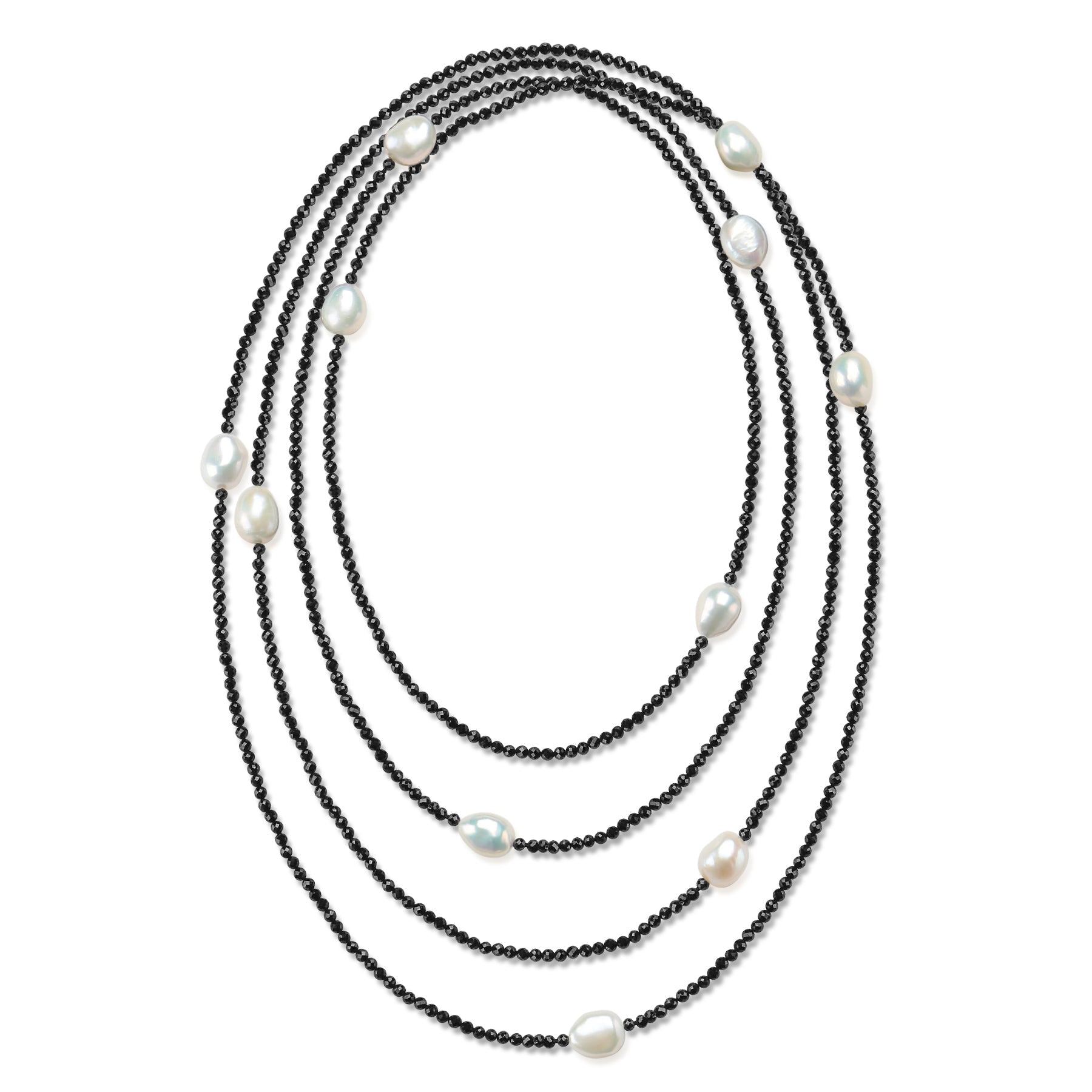 Black Spinel Beaded Baroque Pearls Long Necklace