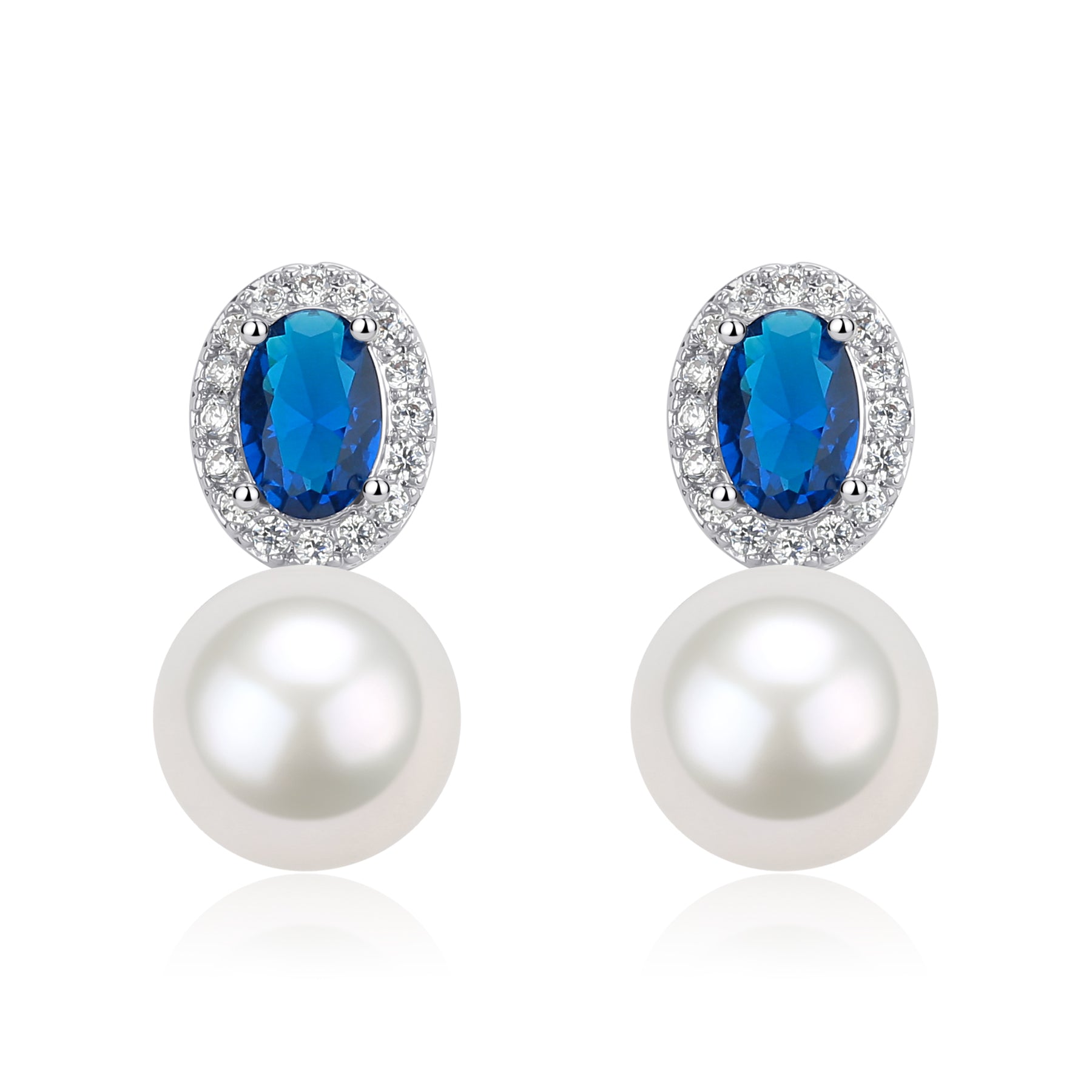7-8mm Blue Crystal CZ Pearl Earrings