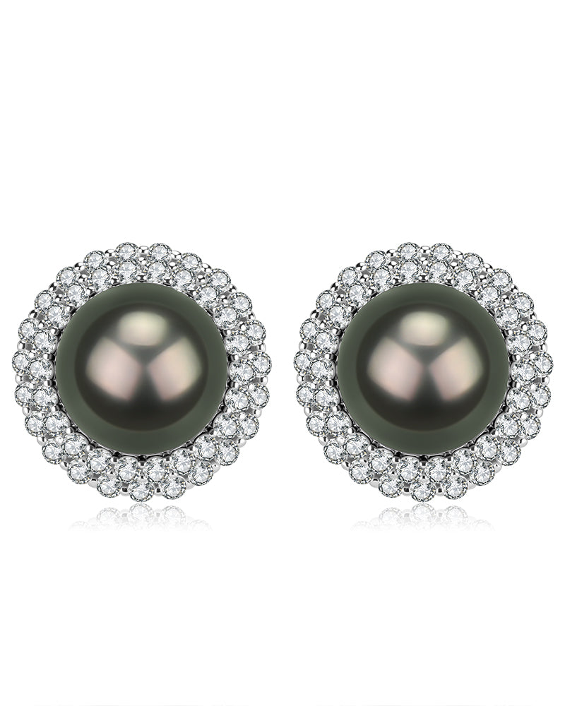 10-11mm Tahitian Pearl Zirconia Earrings
