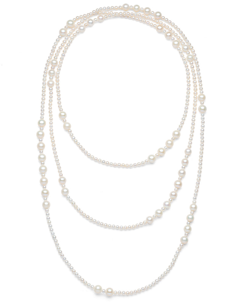 62" Large & Small White Freshwater Pearl Long Necklace