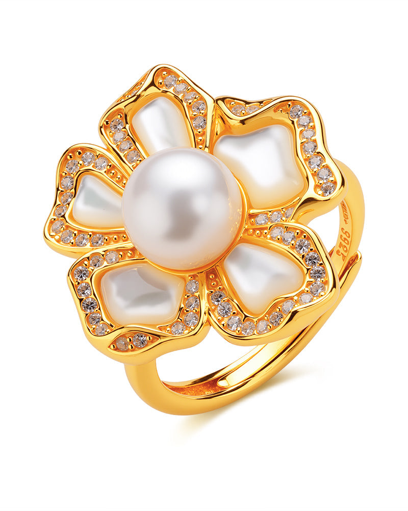 White Shell Flower Pearl Ring