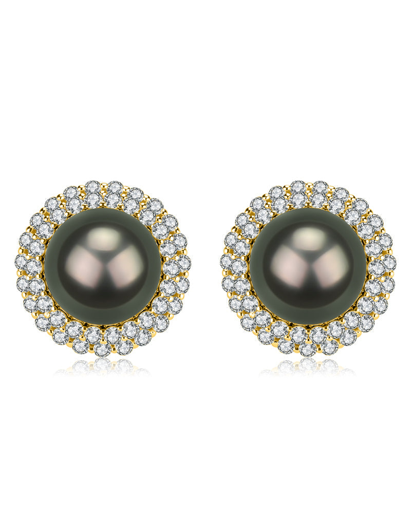 10-11mm Tahitian Pearl Zirconia Earrings
