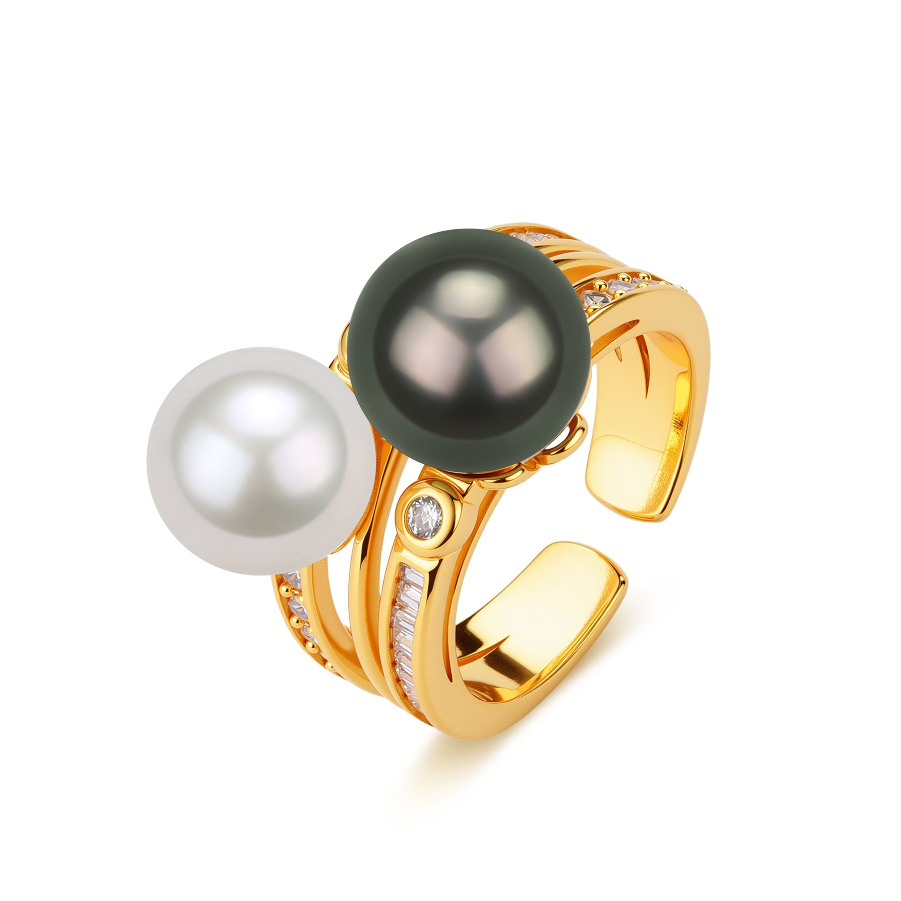 9-10mm Tahitian Black Pearl & Freshwater Pearl Ring