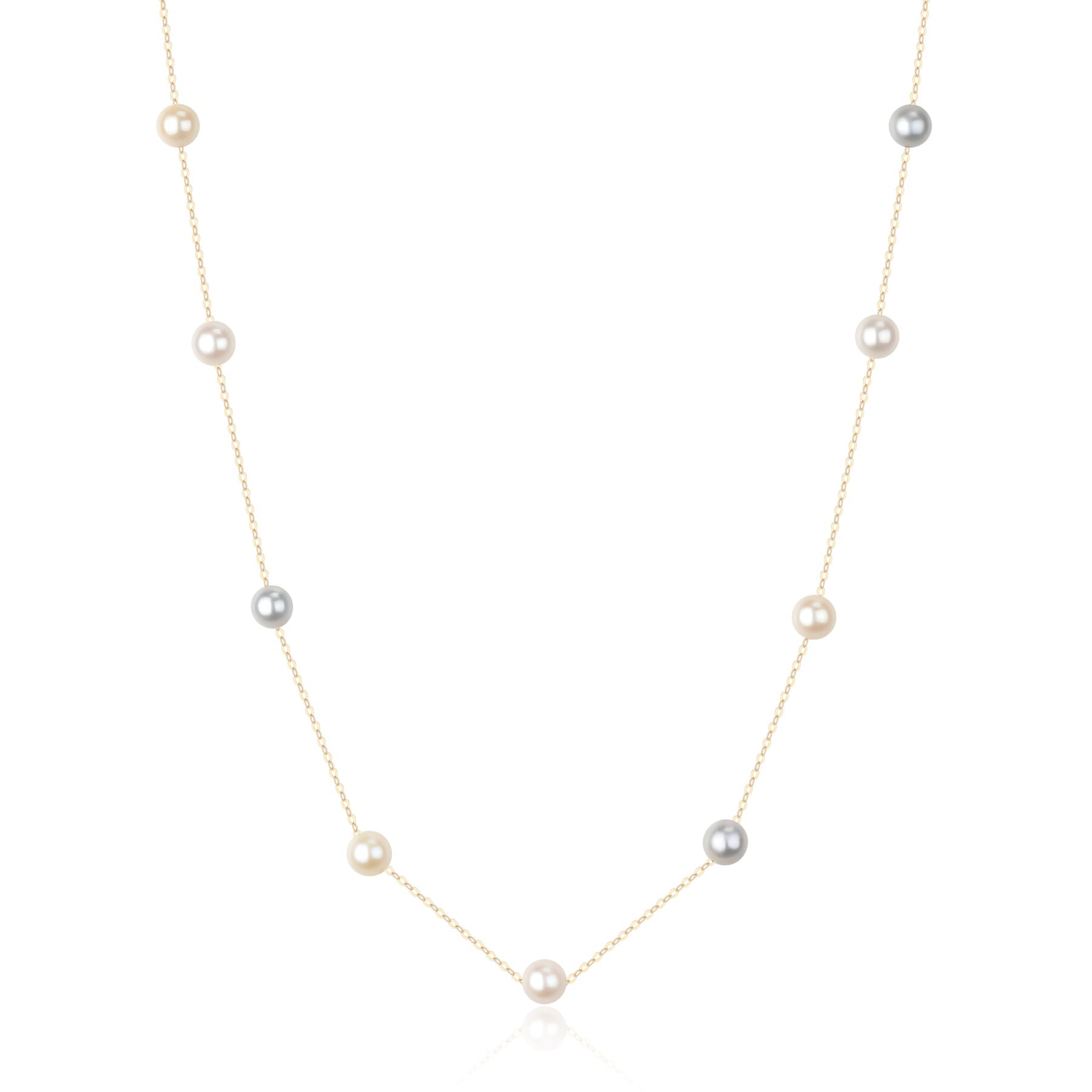 5-6mm Silver & White Pearls Tincup Necklace