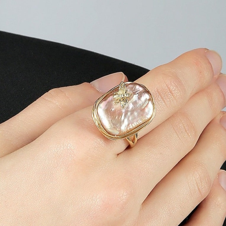 Baroque Freshwater Pearl Bee Ring