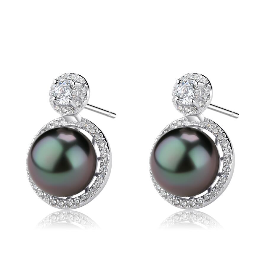 9-10mm Tahitian Pearl & Eline CZ Earrings