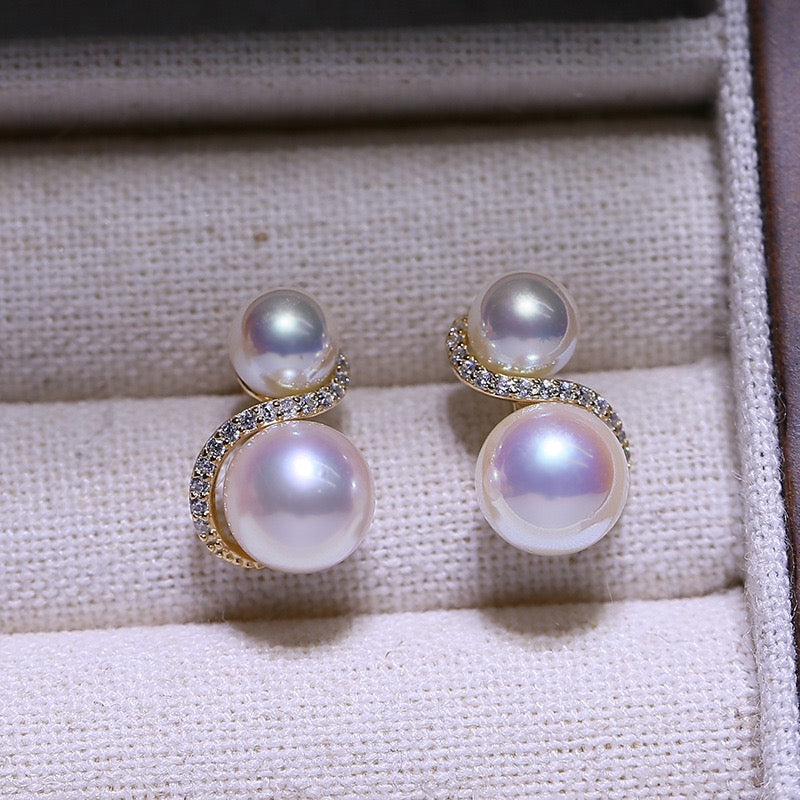 S Shape Double Pearl Earrings