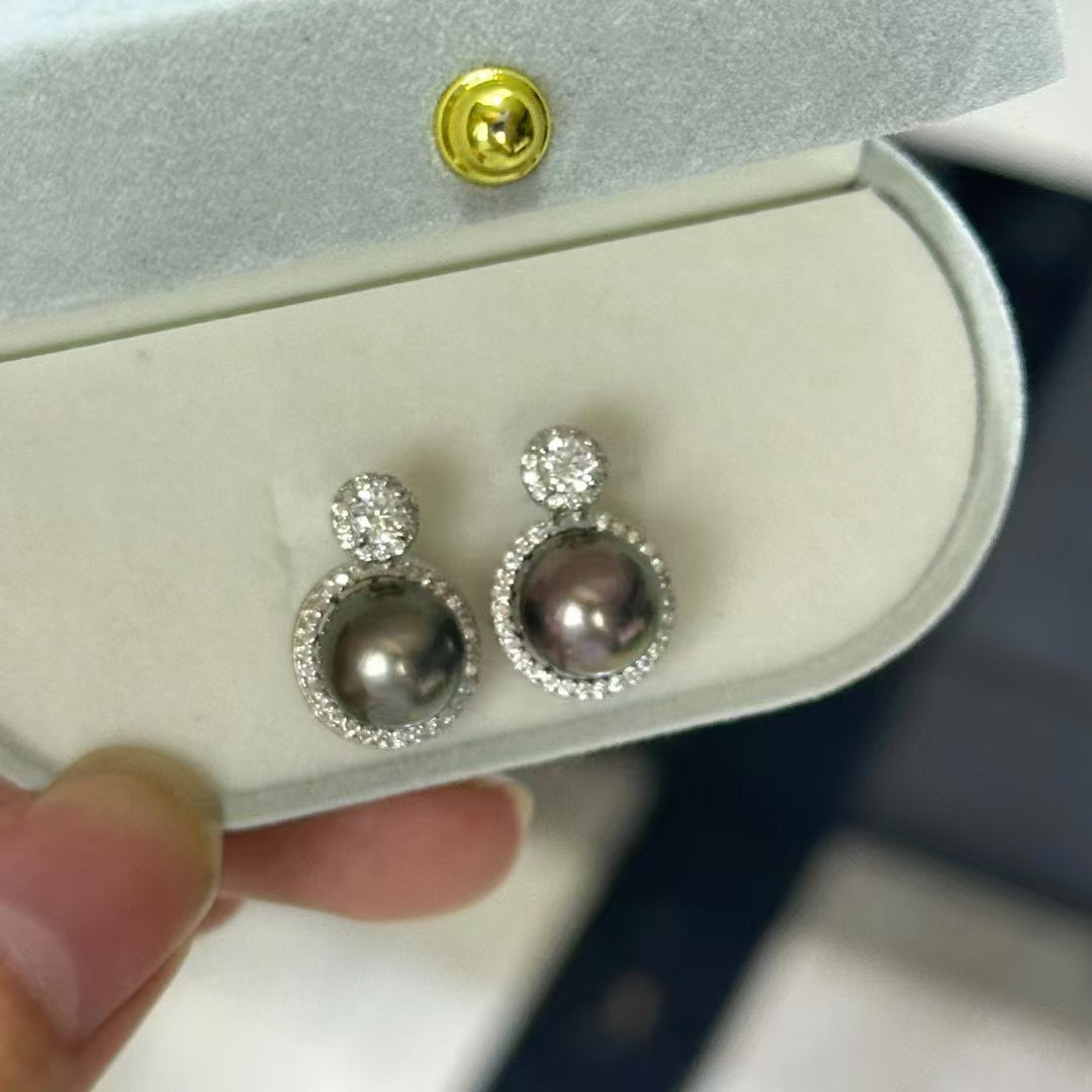 9-10mm Tahitian Pearl & Eline CZ Earrings