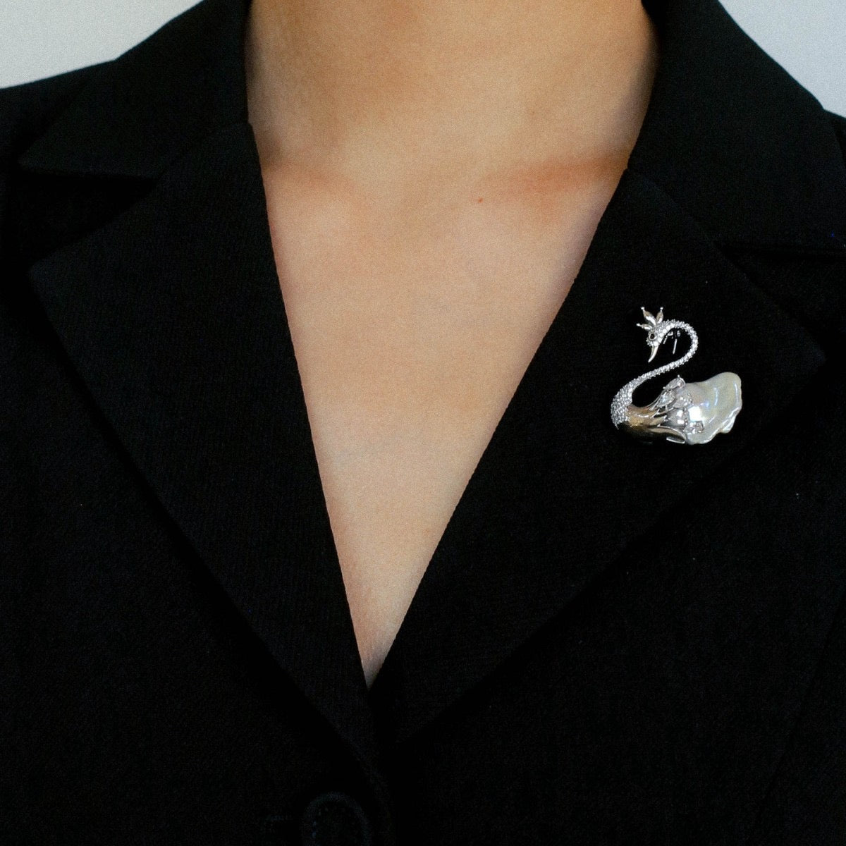 Baroque Pearl and Zirconia Swan Brooch