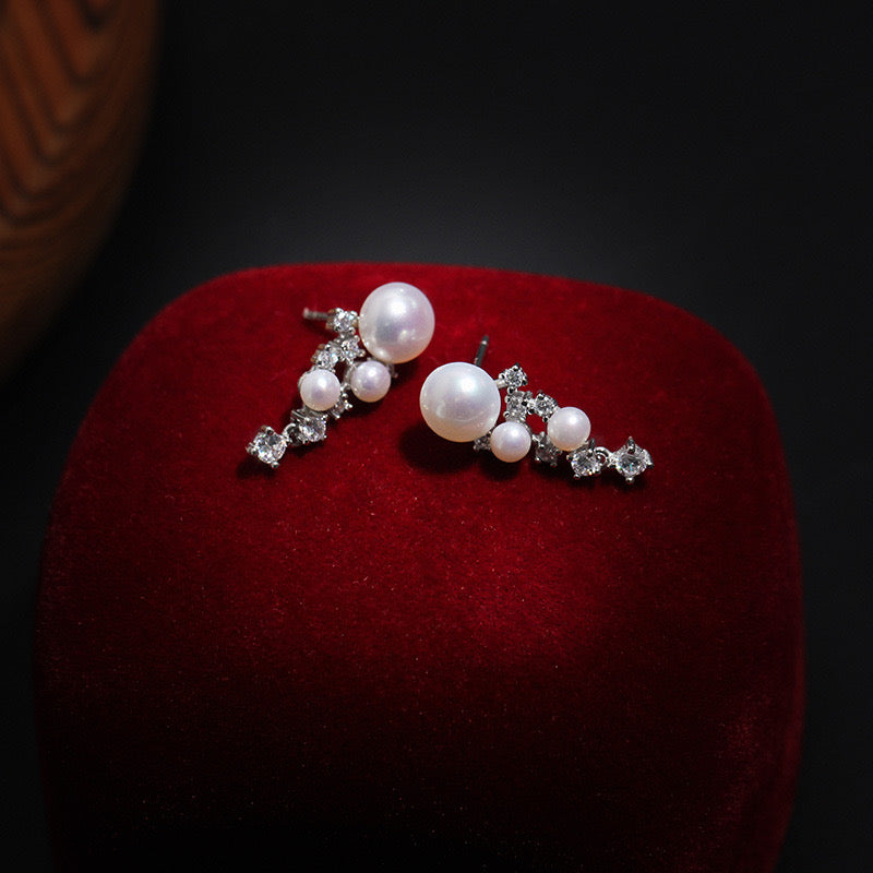 Bling Starry Sky Freshwater Pearl Drop Earrings