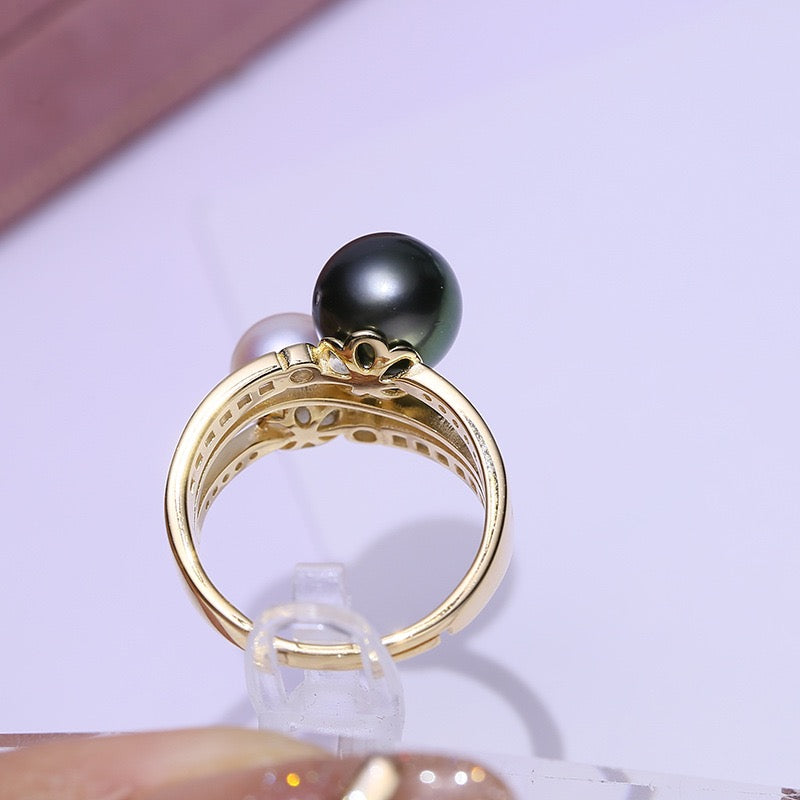 9-10mm Tahitian Black Pearl & Freshwater Pearl Ring