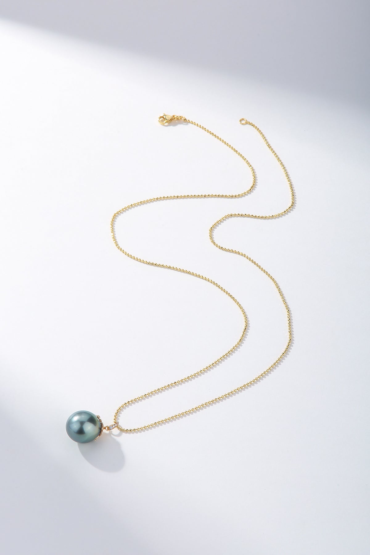 Large Tahitian Pearl Pendant Gold Bead Necklace
