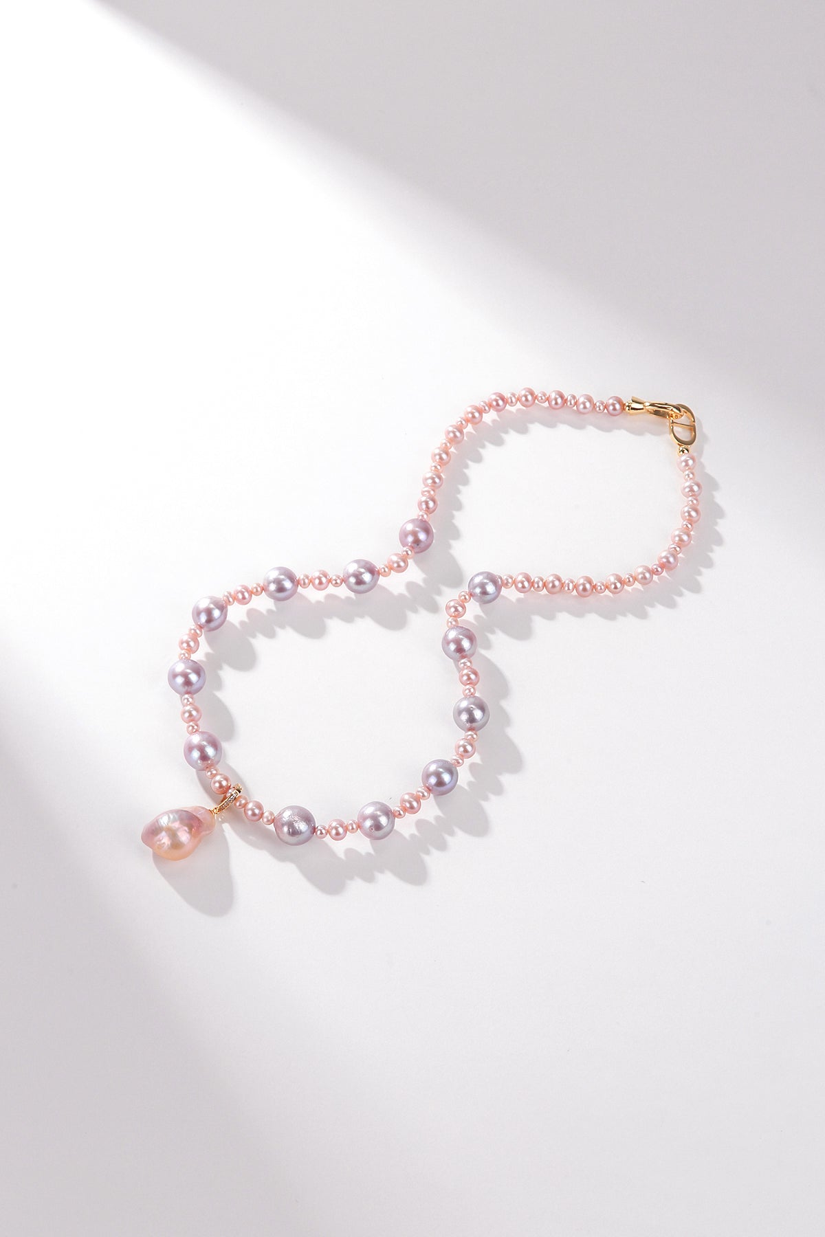 Radiant Pink to Purple Baroque Pearl Necklace