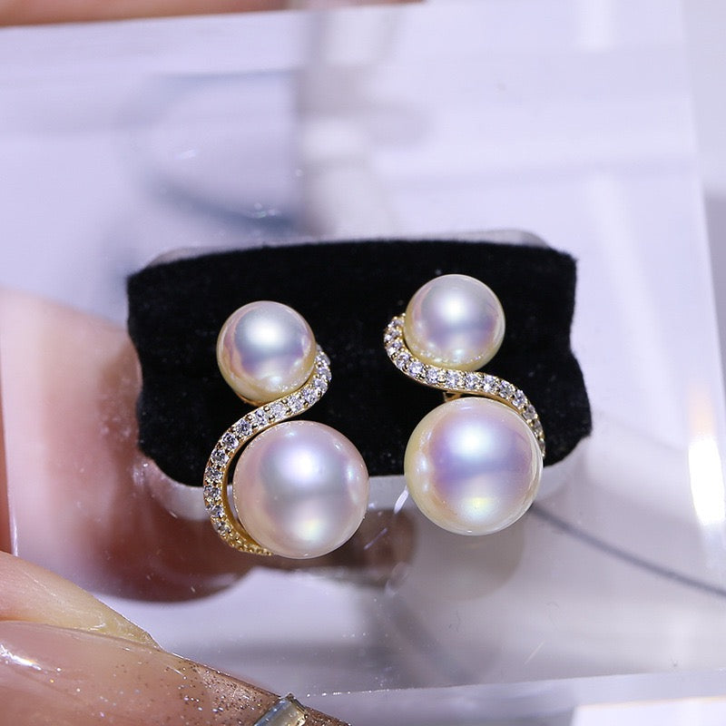 S Shape Double Pearl Earrings