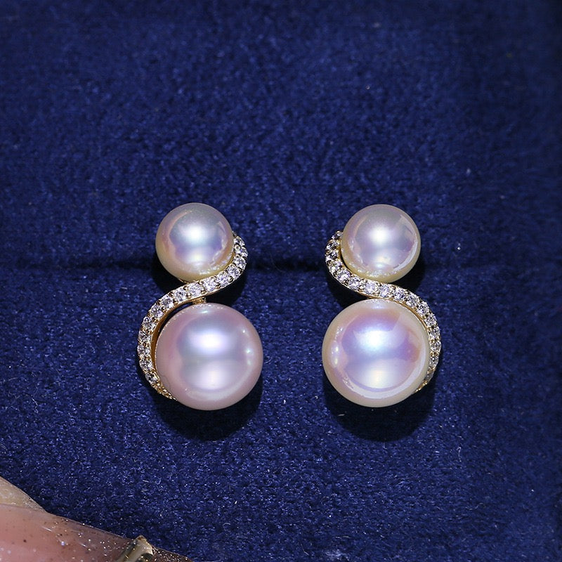 S Shape Double Pearl Earrings