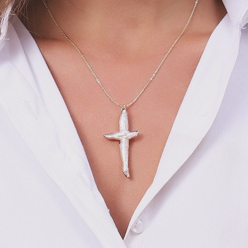Large Cross Pearl Pendant