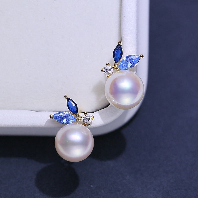 8-9mm Blue Dainty Pearl Earrings
