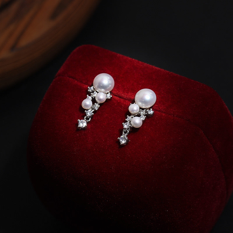Bling Starry Sky Freshwater Pearl Drop Earrings
