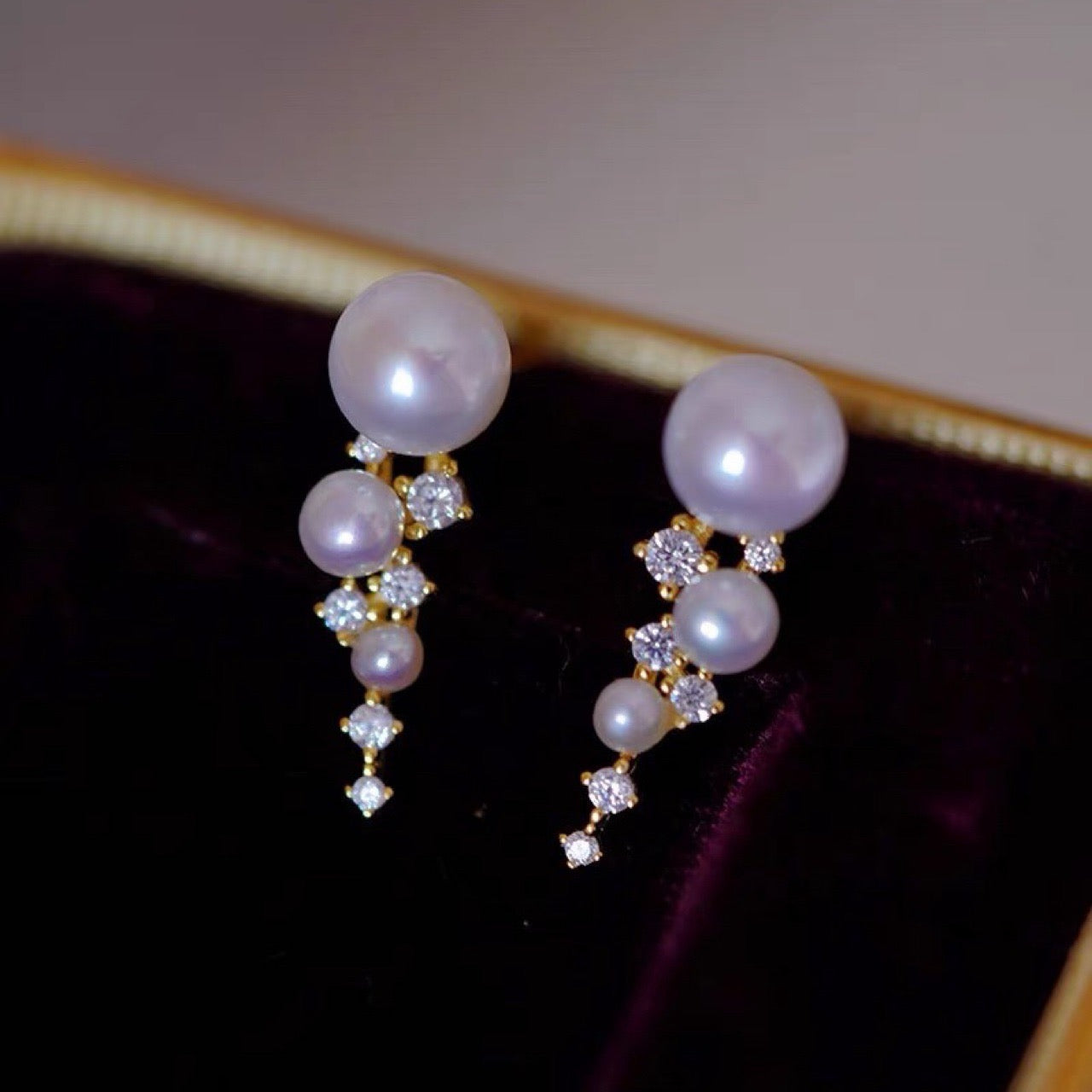 Bling Starry Sky Freshwater Pearl Drop Earrings