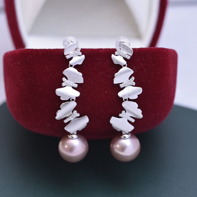 11-12mm Freshwater Pearl & Dancing Butterfly Earrings