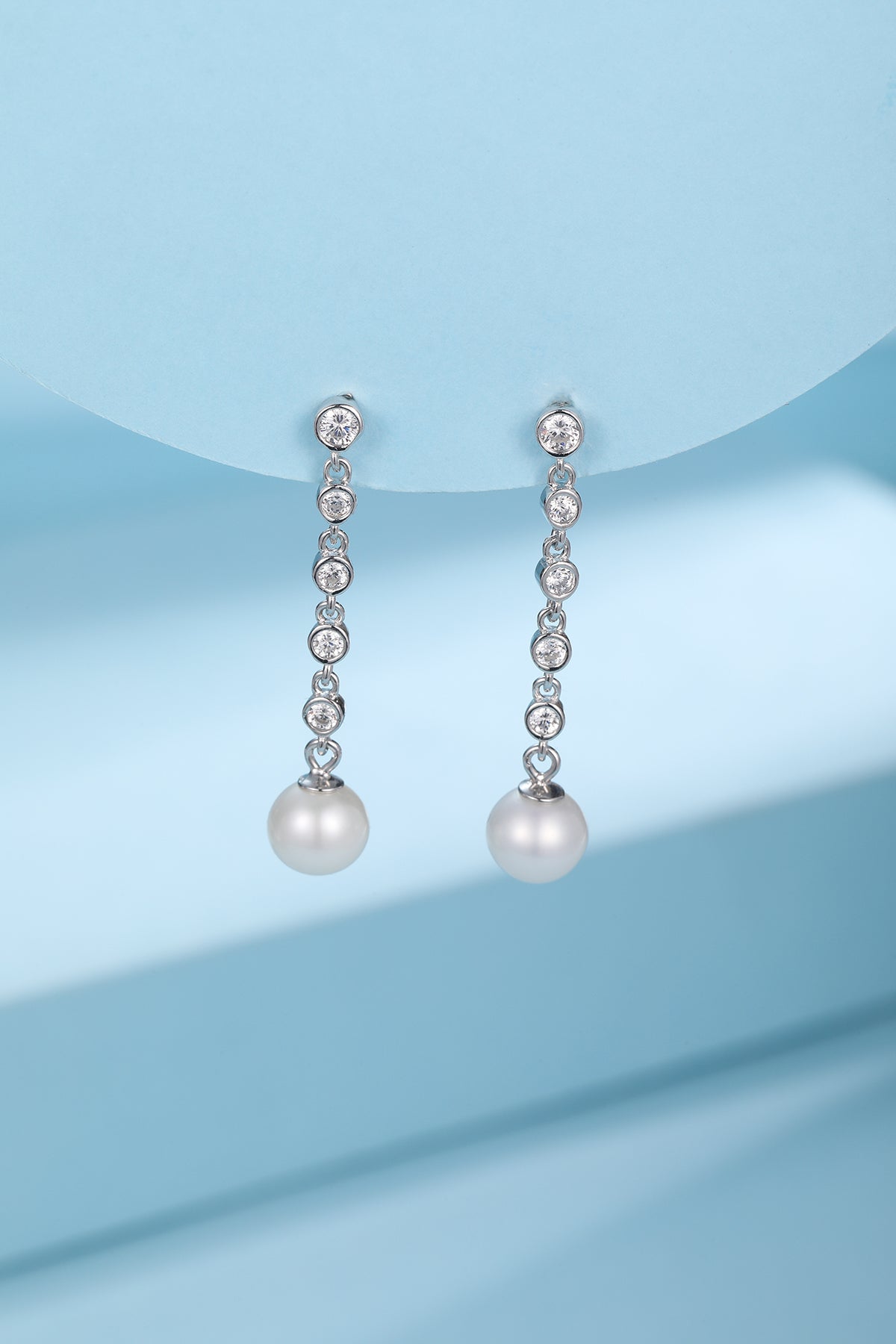 6-7mm Freshwater Pearl & Long Drop Cubic Zirconia Earrings