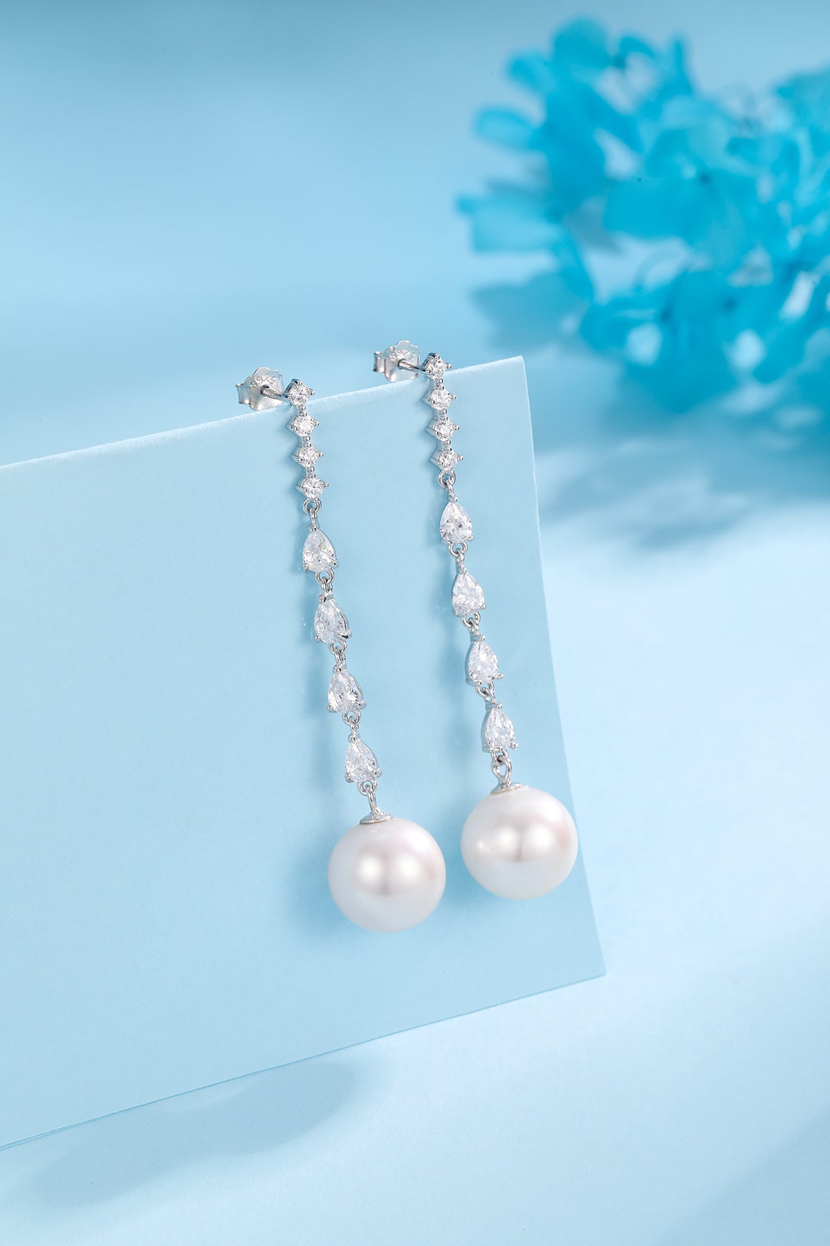 10-11mm Freshwater Pearl & Sparkling Long Freshwater Pearl Earrings