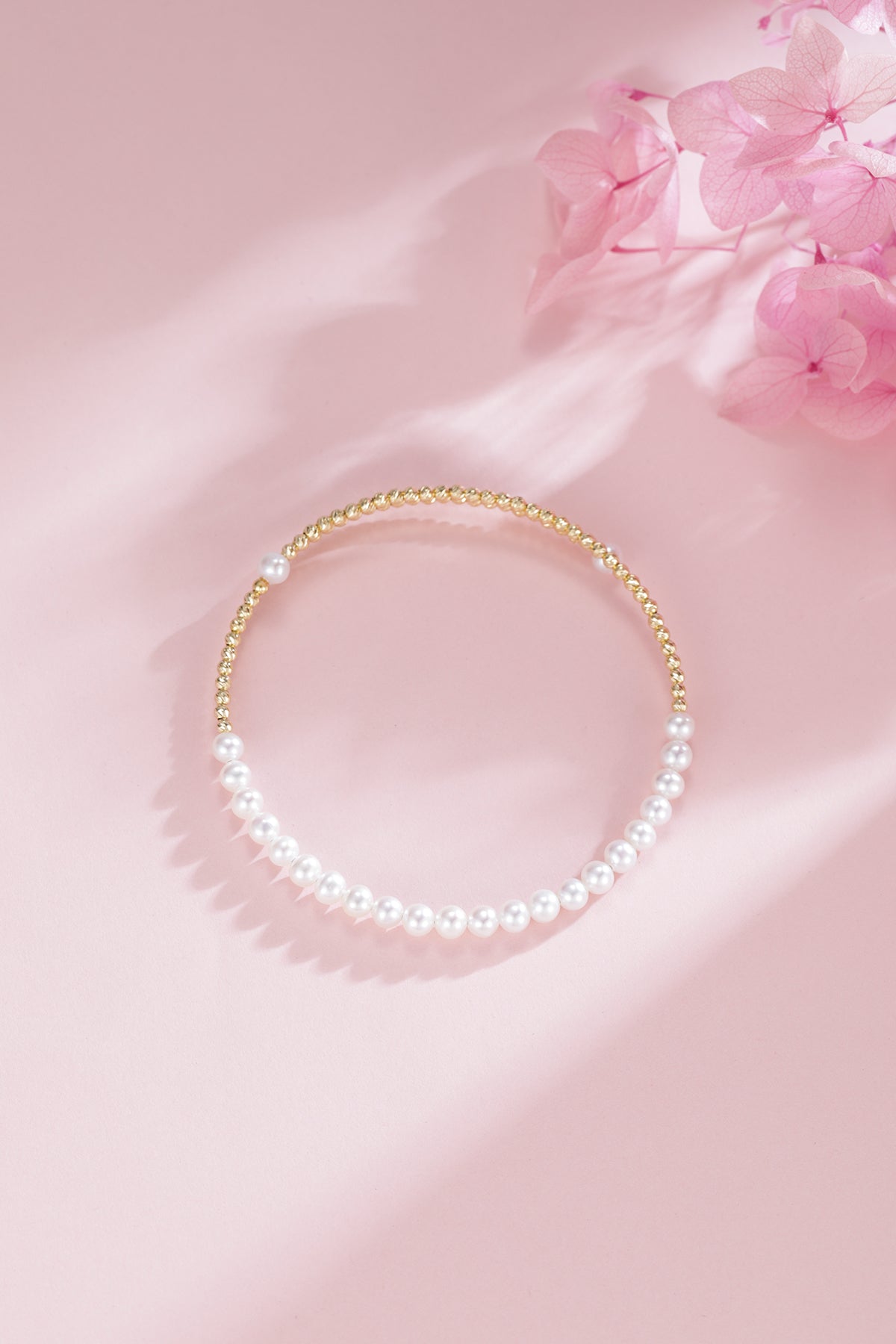 3-4mm Freshwater Pearl Beaded Bracelet 18K Gold