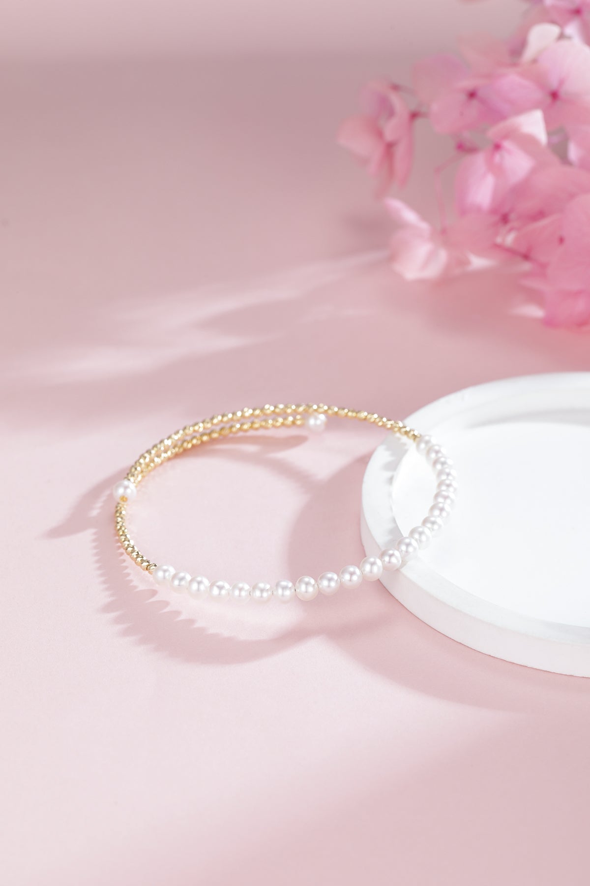 3-4mm Freshwater Pearl Beaded Bracelet 18K Gold