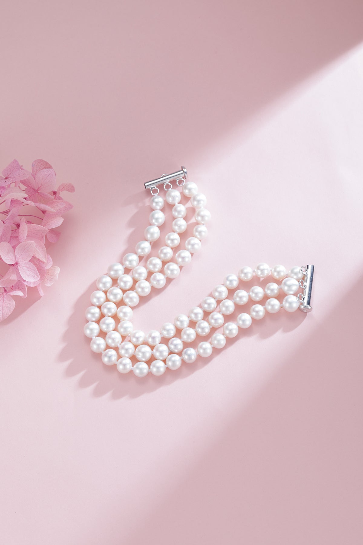 6-7mm Triple Strand Freshwater Pearls Bracelet Necklace Set(Purchase Individually)