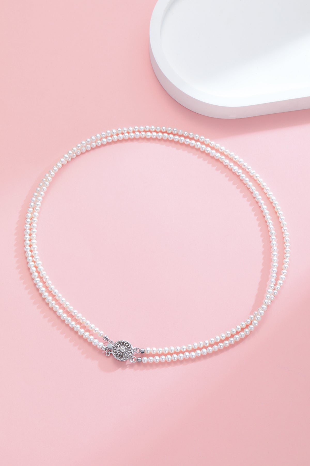 3-4mm Dainty White Freshwater Pearl Dual Strand Necklace