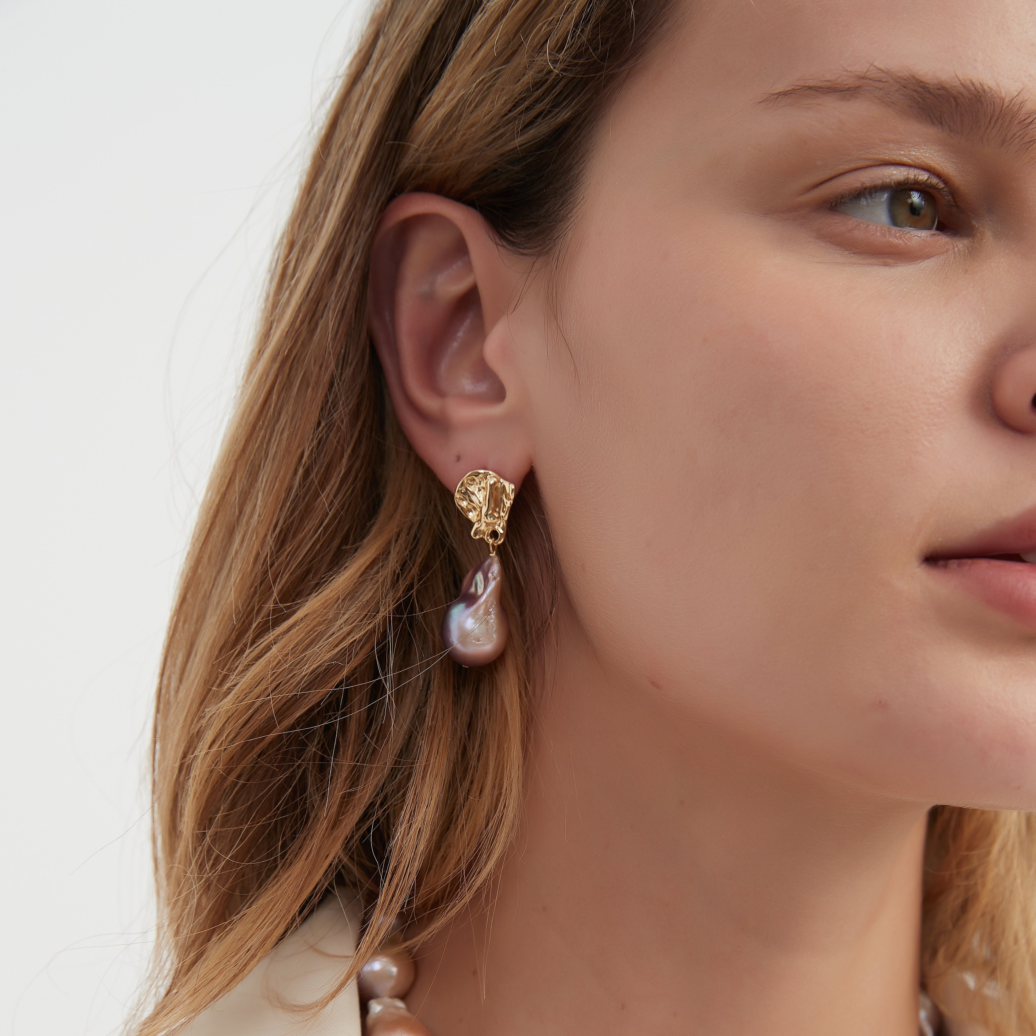 Purple Pink Large Baroque Pearl Earrings