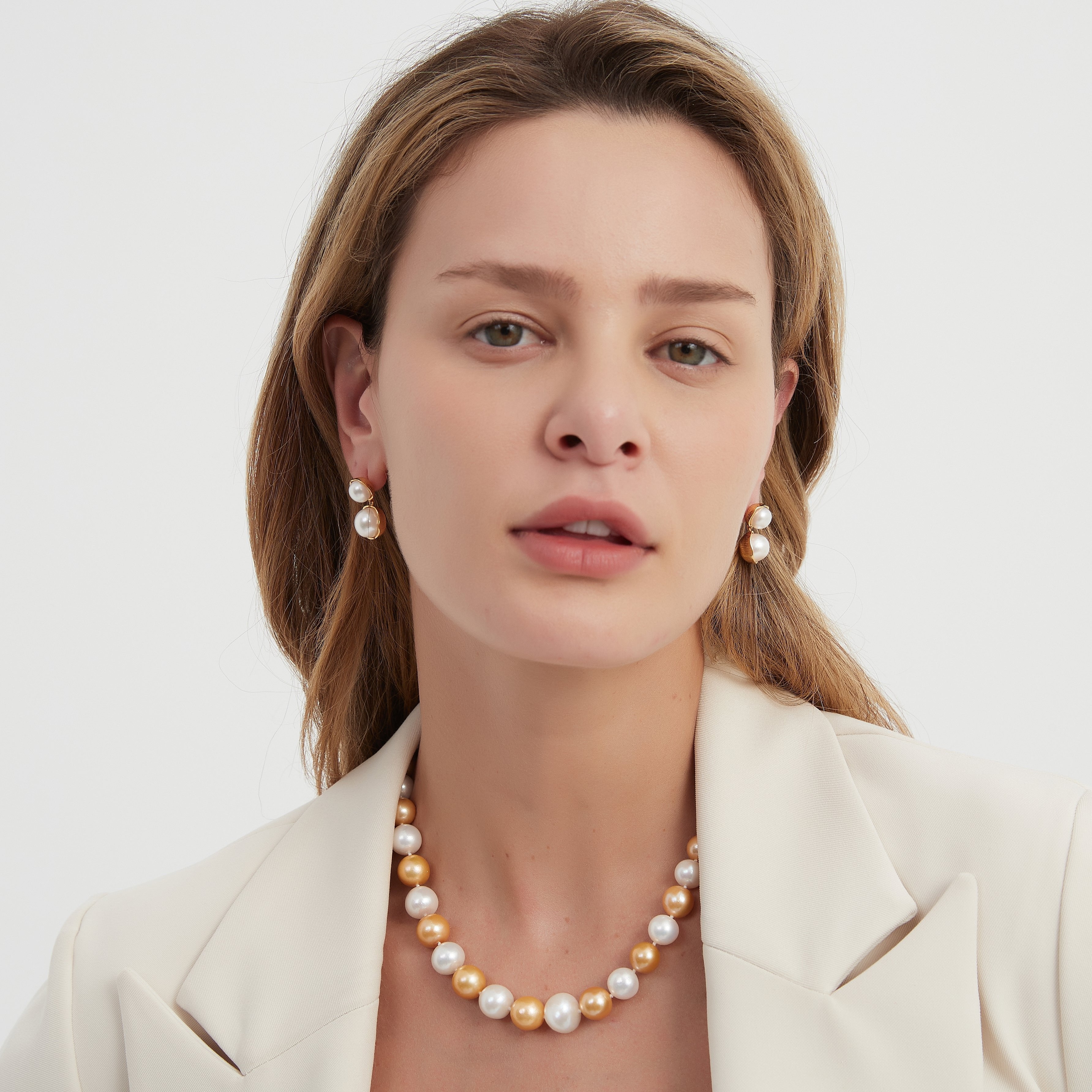 10-11mm Dyed Golden and White Freshwater Pearl Necklace