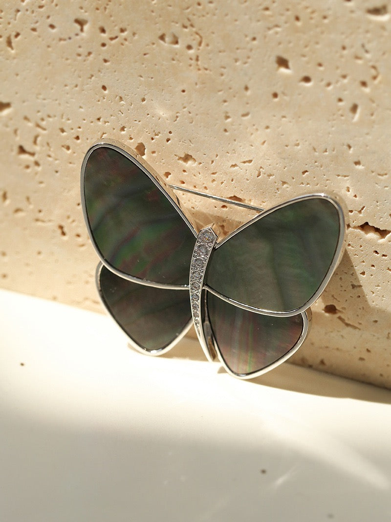 Butterfly Colorful Black Mother of Shell Brooch