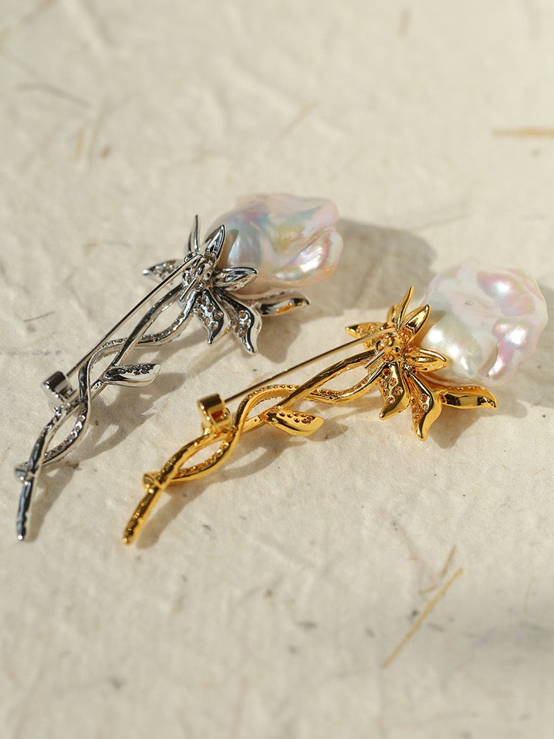Rose Baroque Pearl Brooch