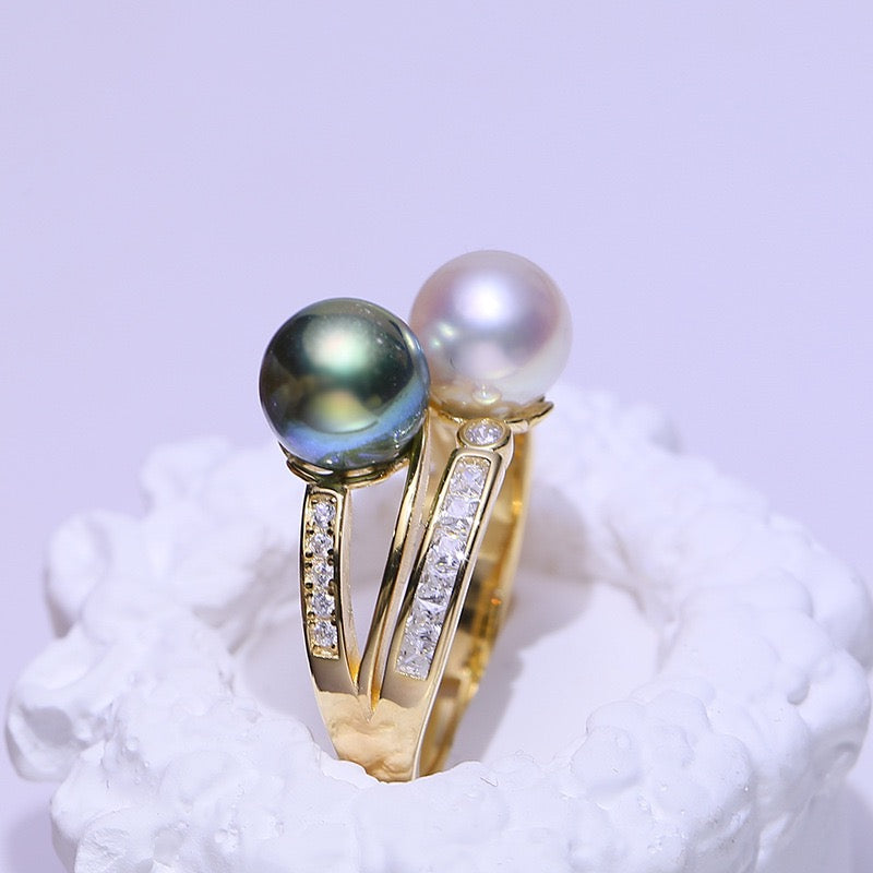 9-10mm Tahitian Black Pearl & Freshwater Pearl Ring