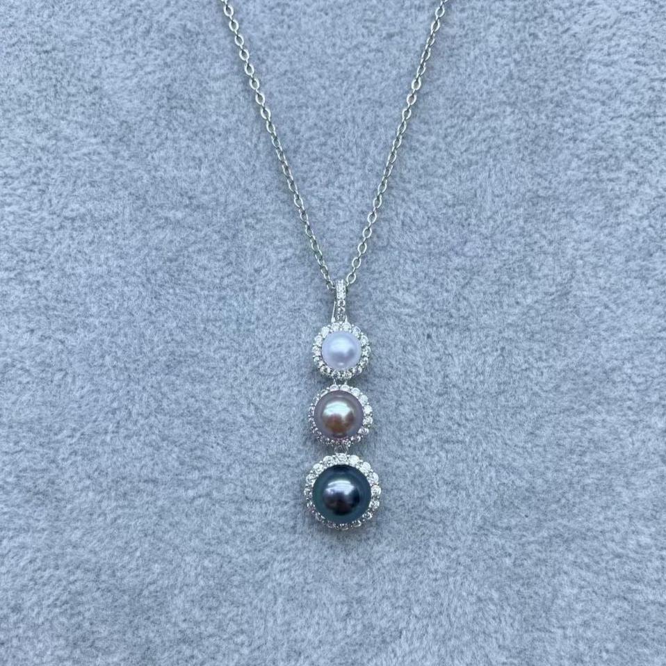 Three Pearls Radiant Trio Pearl Pendant Necklace