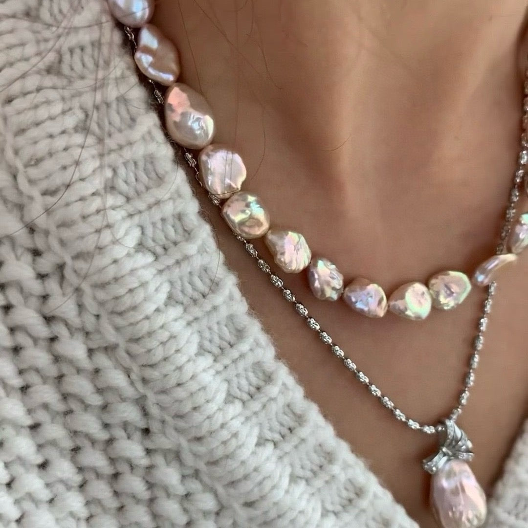 Baroque Keshi Pearl Floral Petal Set in Iridescent Pink-Purple