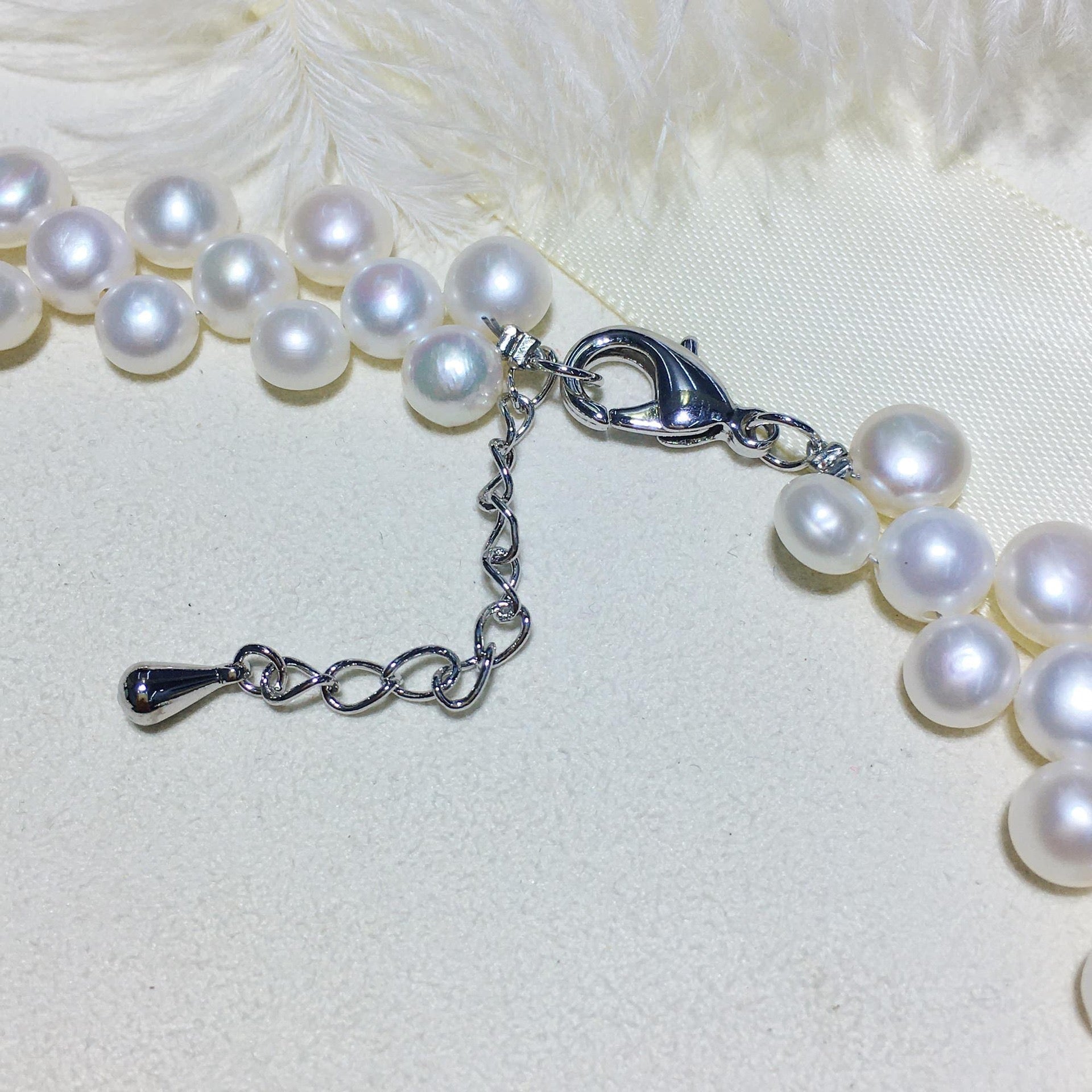 White Triple-Layer Button Pearl Strand Necklace